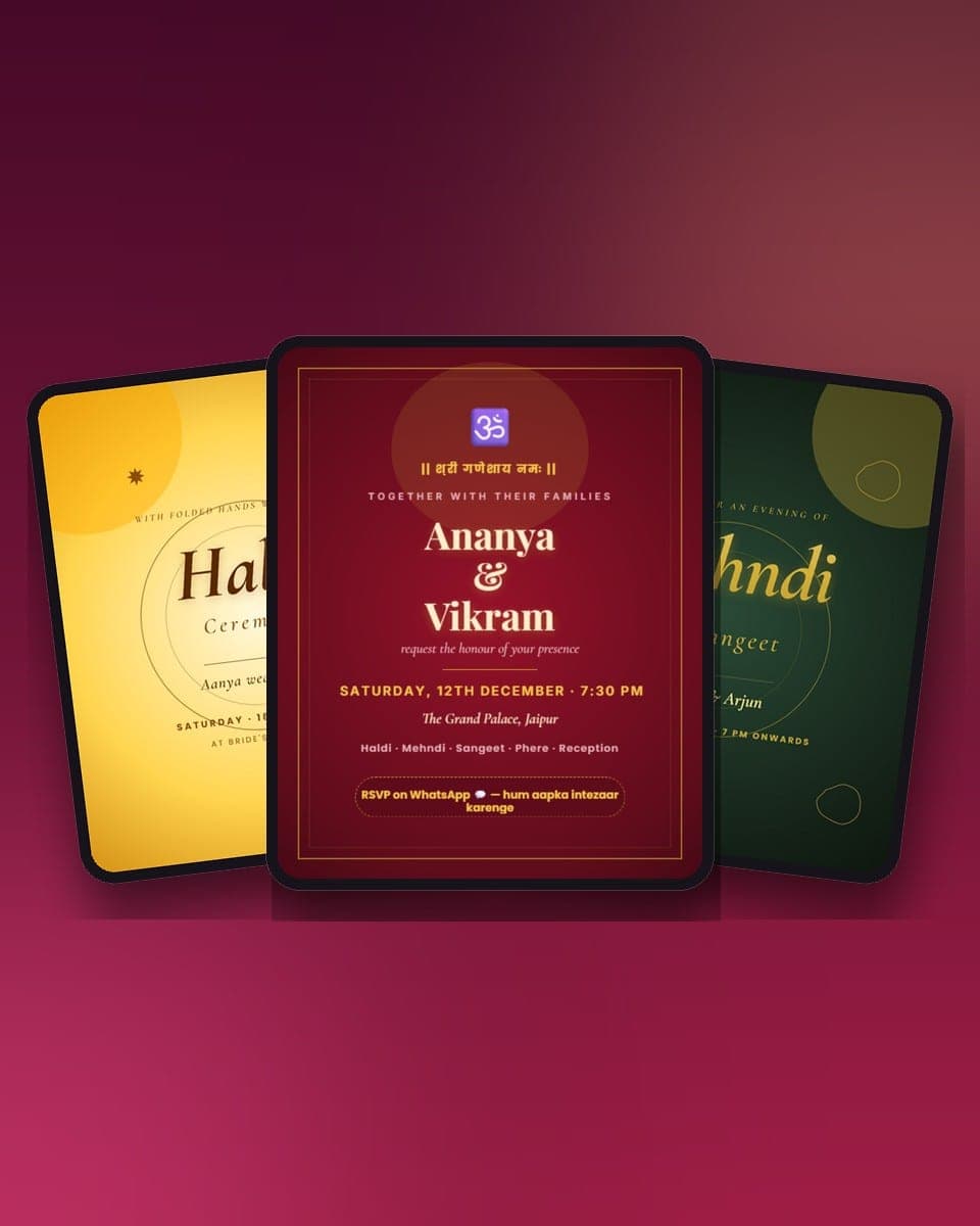Animated Wedding Invitation Templates (2026): Which Card for Haldi, Mehndi, Sangeet, Shaadi and the Reception — real MomentoCard cards