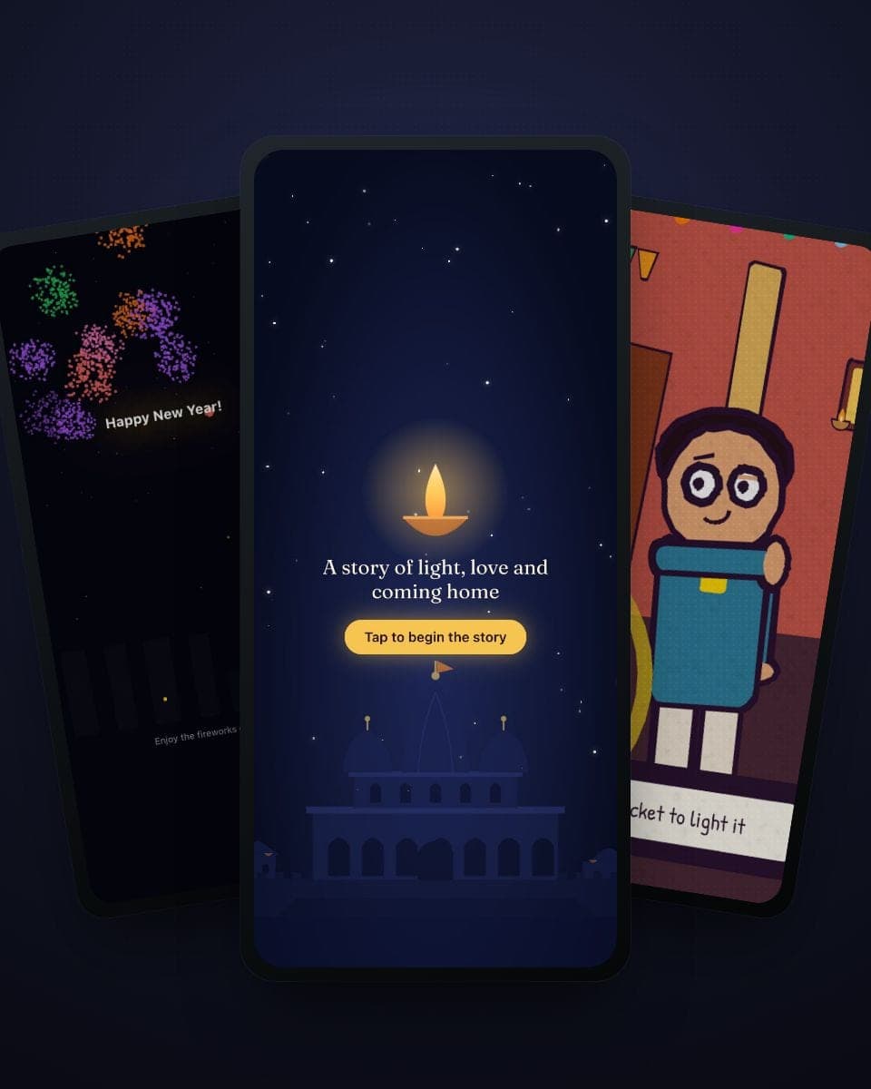 The Diwali Story: Why Diwali Is Celebrated (Ramayana Explained Simply + 30+ Wishes to Share) — real MomentoCard cards