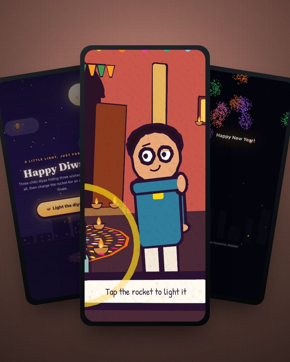 Anime Diwali Cards: Light Diyas, Launch Rockets & Send Wishes That Play (Diwali 2026) — real MomentoCard cards