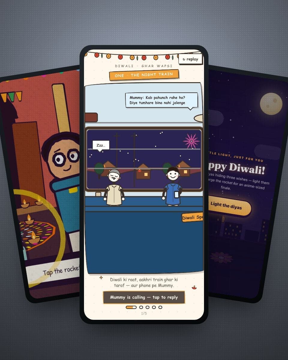 Diwali Card for Parents (Ghar Wapsi): A Doodle Story Card About Coming Home This Diwali — real MomentoCard cards
