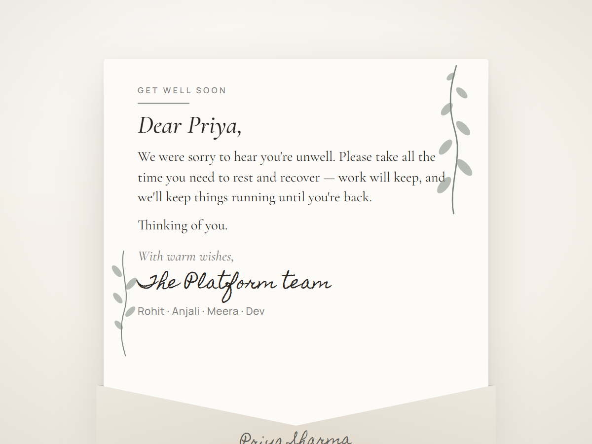 Get Well Soon — Work — animated thank you greeting card template